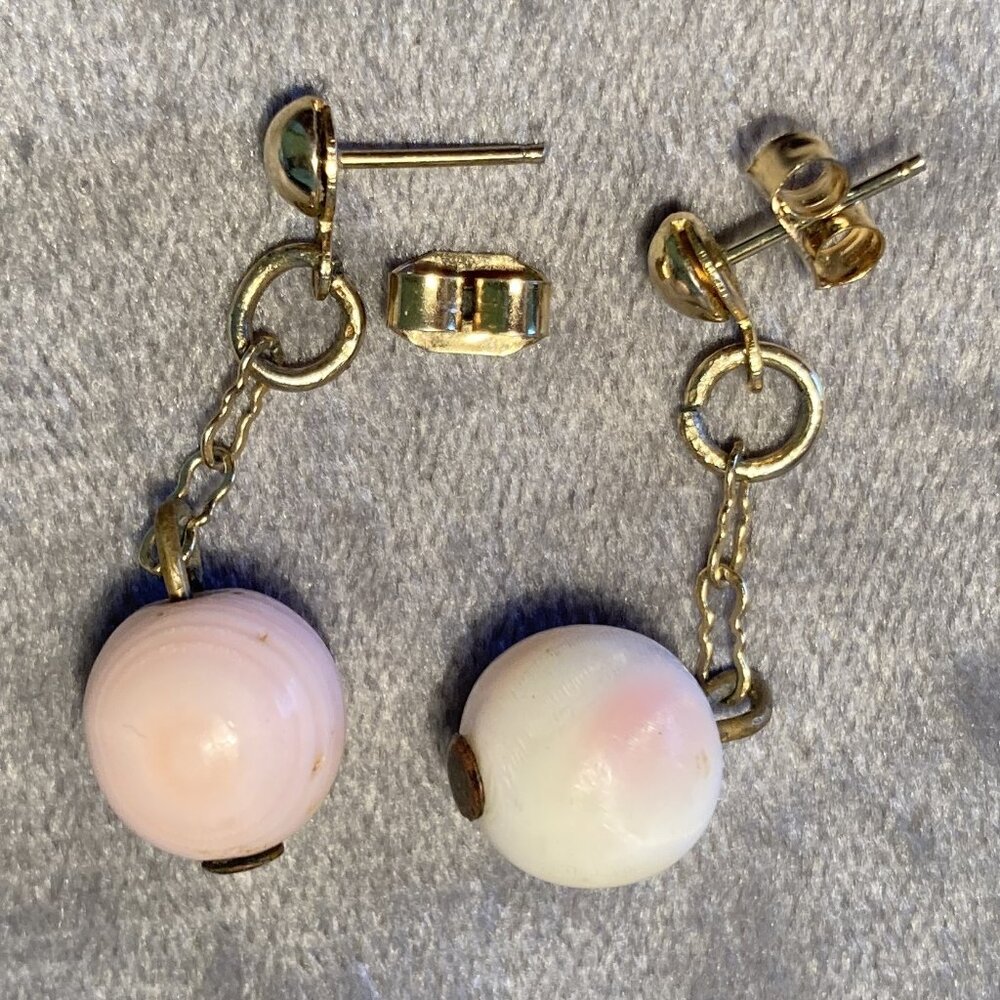 Vintage Pink & White Stone Post Dangle Earrings